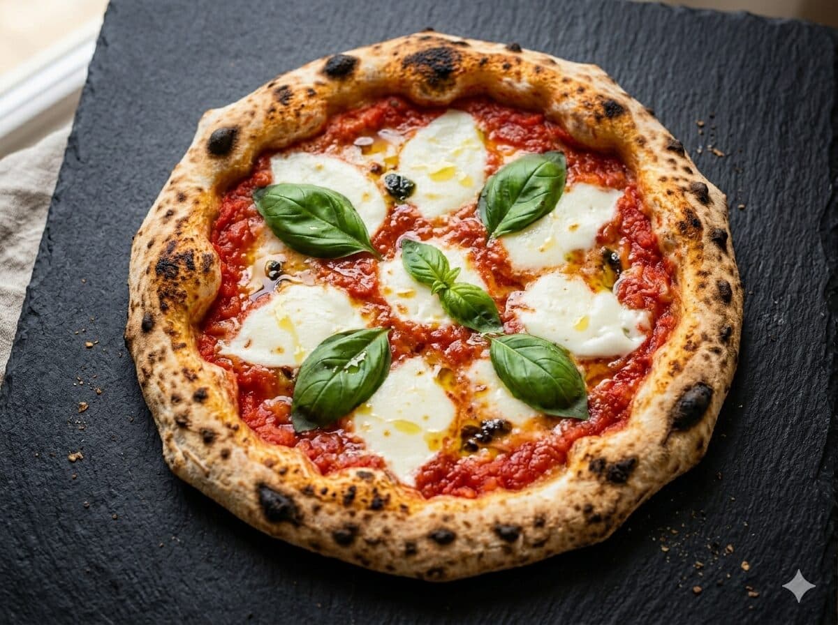 Pizza margherita napoletana con pomodoro, mozzarella y albahaca